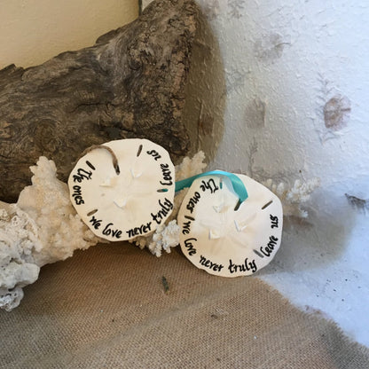 Remembering Loved Ones- Memorial Token Ornament Beach Ocean Inspired Tribute Ornaments Custom Calligraphy Sand Dollars Doves of Peace