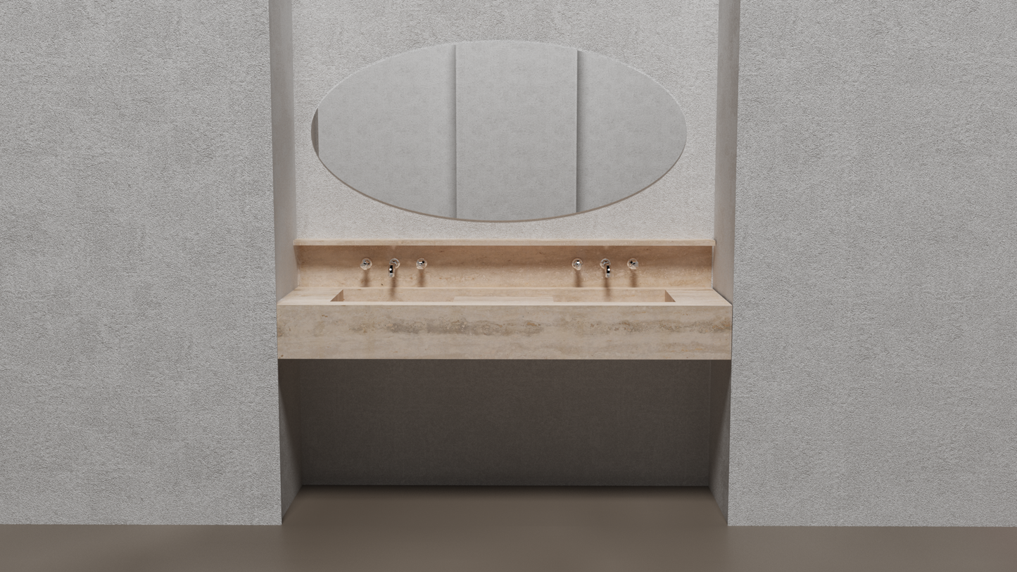 HANDCRAFTED CUSTOM TRAVERTINE DOUBLE SINK (TR-133)