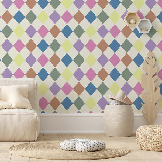 Pastel geometric wallpaper | Kitchen + Metal
