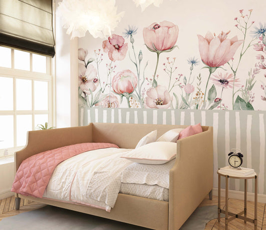 Pinky Tulips Bouquet Mural | Kitchen + Metal