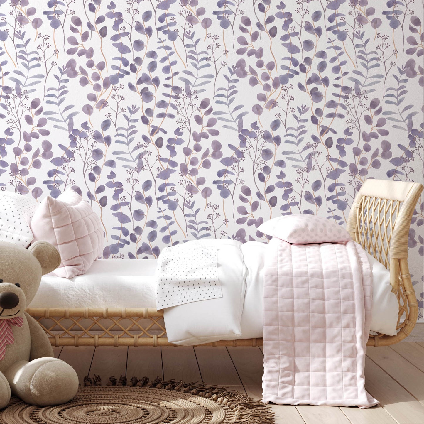 Lilac Eucalyptus Leaves Wallpaper | Kitchen + Metal