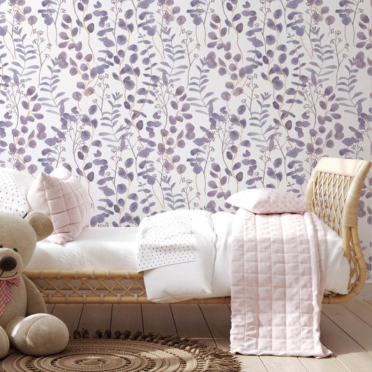 Lilac Eucalyptus Leaves Wallpaper | Kitchen + Metal