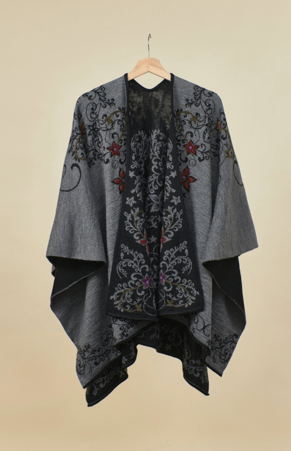 Reversible Alpaca Cape | Hand Embroidery | Shawl