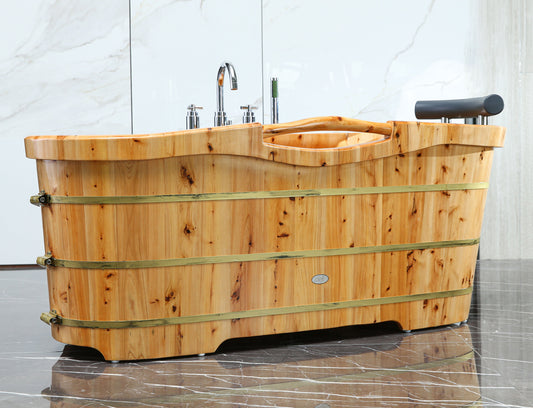ALFI brand  AB1136 61" Free Standing Cedar Wooden Bathtub with Chrome Tub Filler