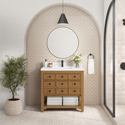Malibu 36" Single Vanity Cabinet, Amber Birch