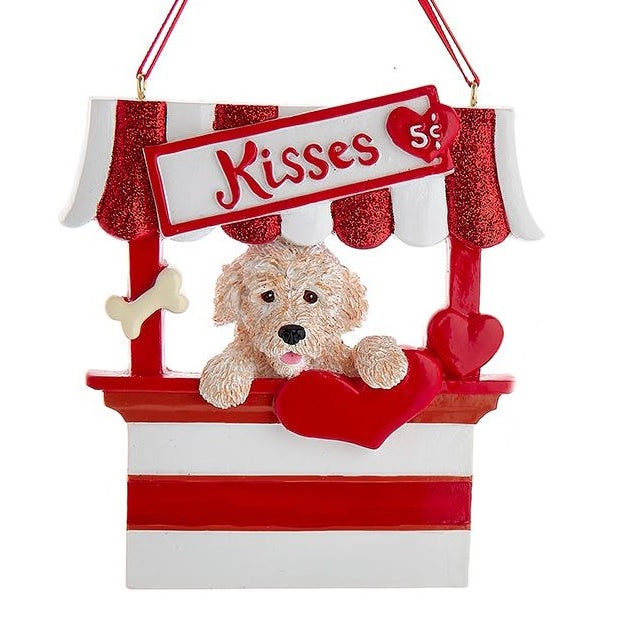 Dog Kisses - Kissing Booth Ornament -  Tan Goldendoodle