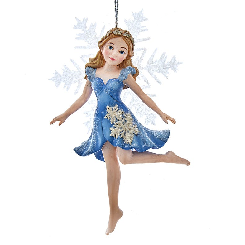 Blue Snowflake Fairy Ornament - Leg Raised