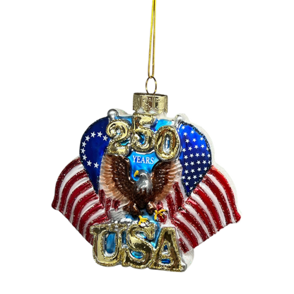 Celebratory 250th Anniversary U.S. Flag Glass Ornament