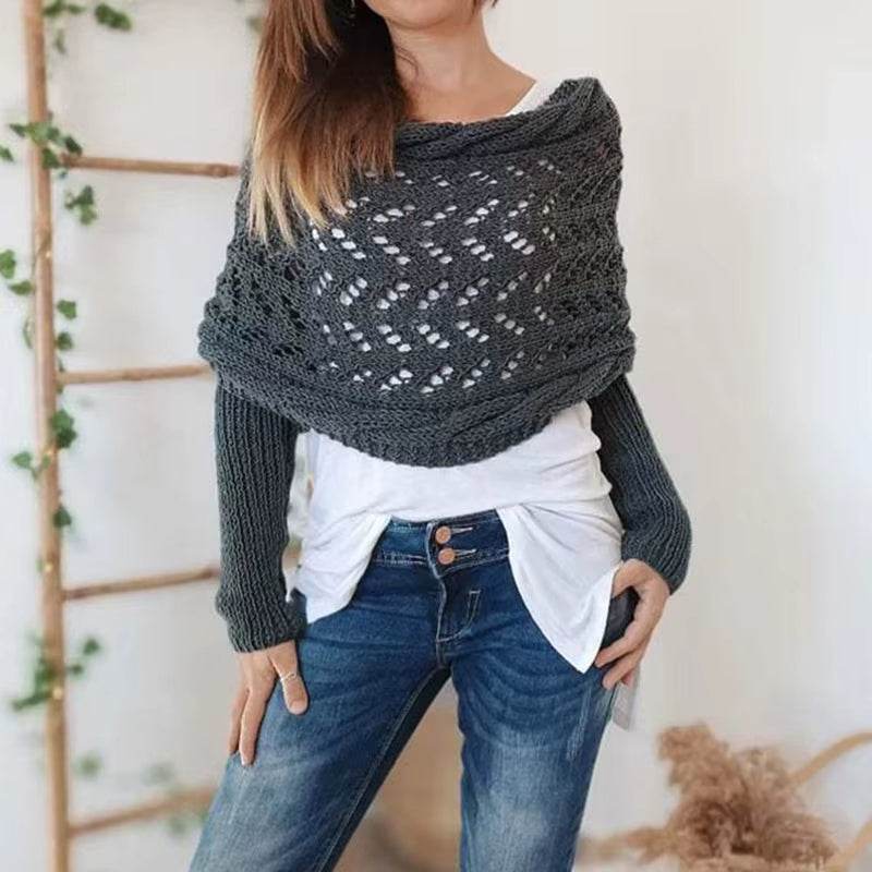 Bohemian Braided Crochet Sweater Scarf with Sleeves for Women