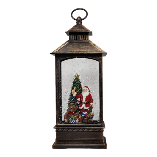 Lighted Spinning Waterglobe Lantern - Santa Delivering Gifts