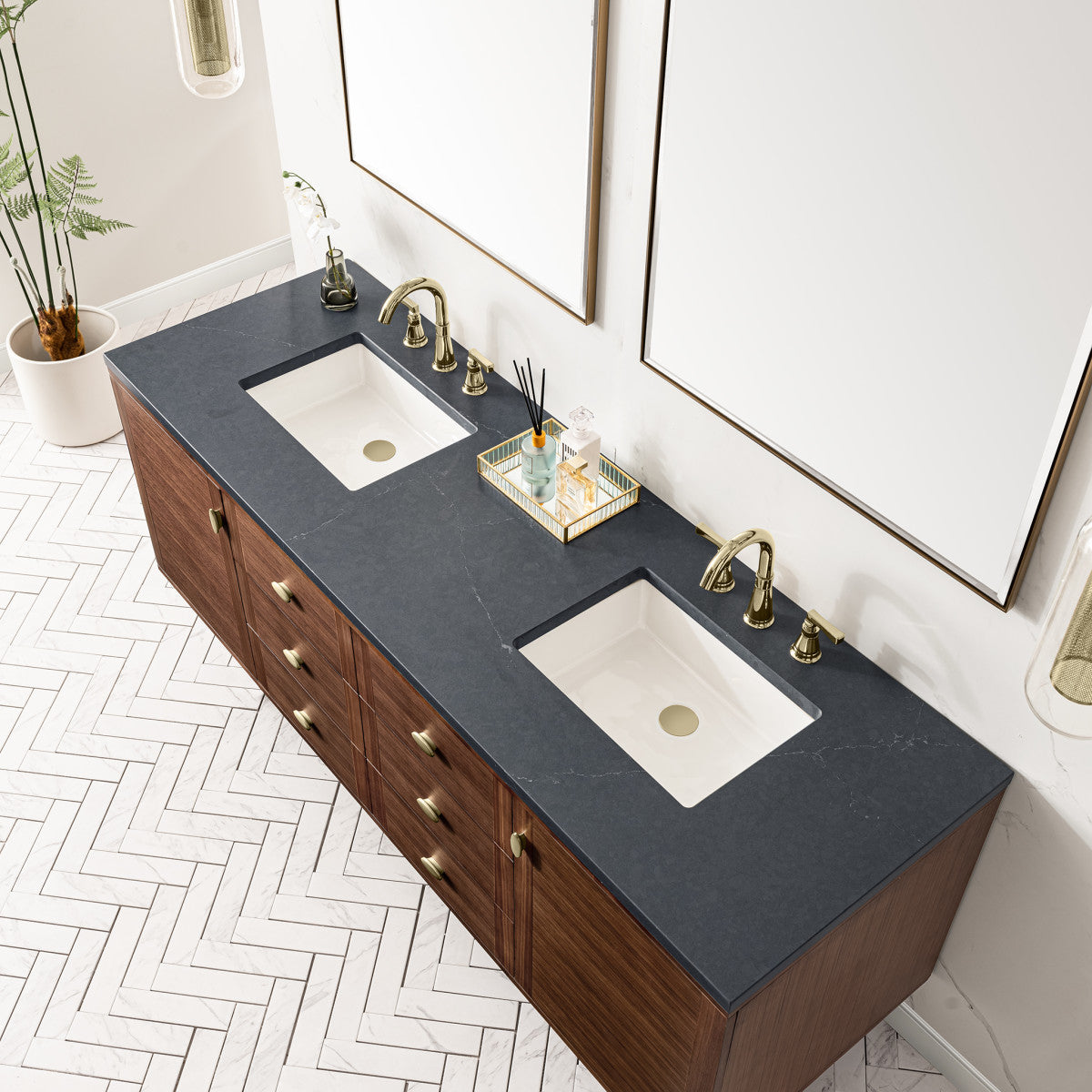 Amberly 72" Double Vanity Cabinet, Mid-Century Walnut