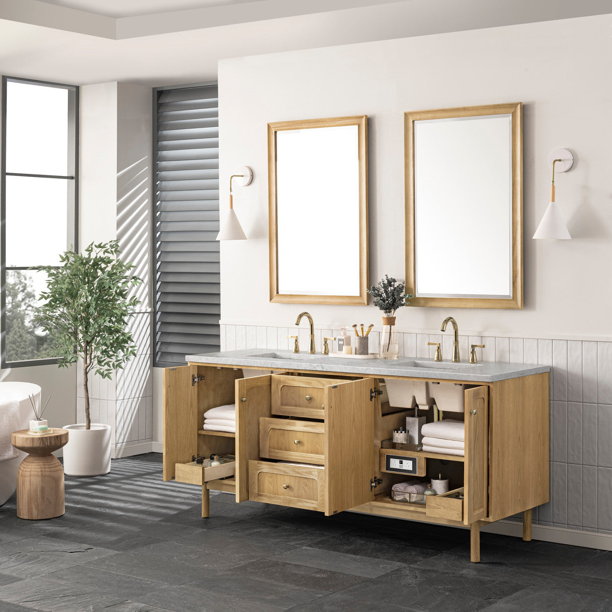 Laurent 72" Double Vanity Cabinet, Light Natural Oak