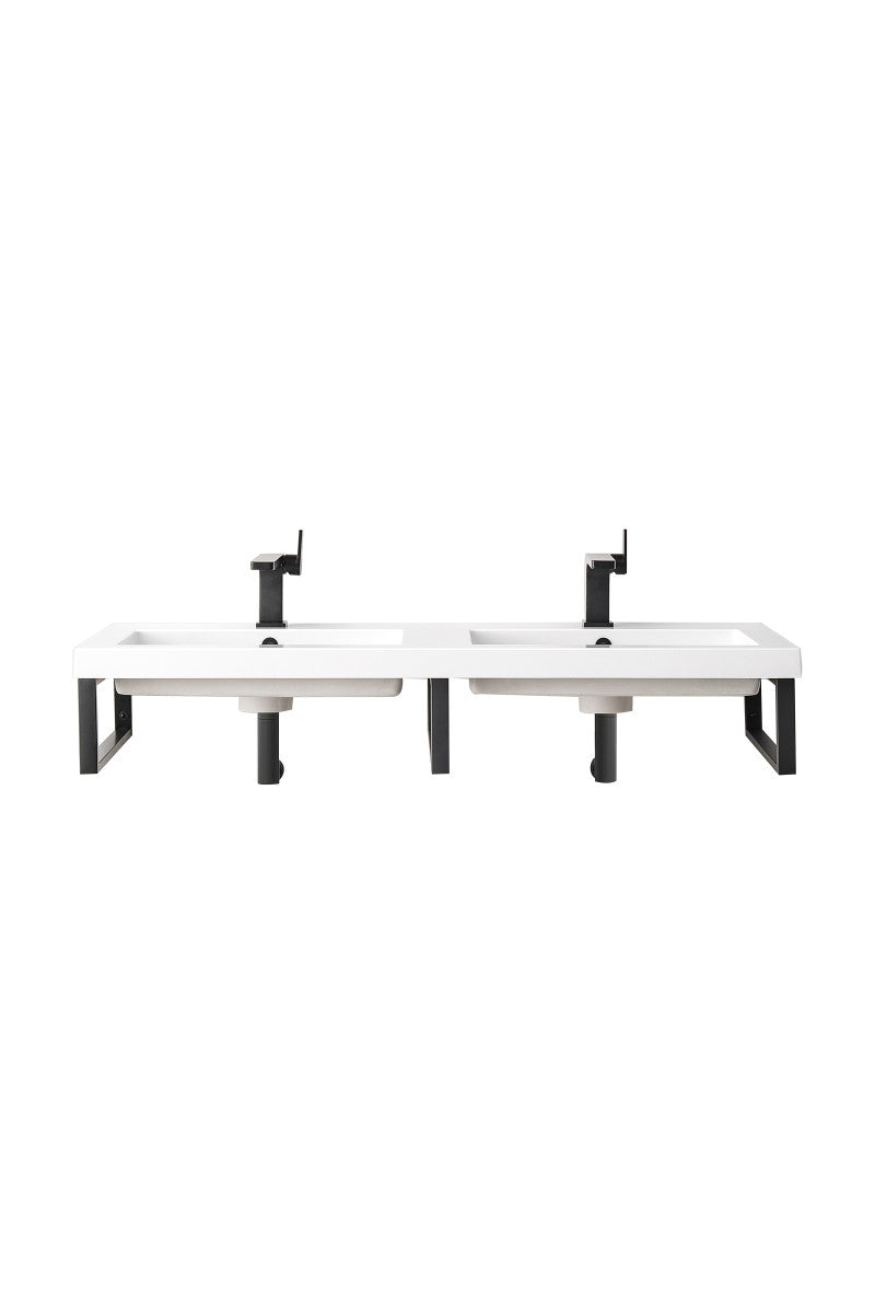 Three Boston 18" Wall Brackets, Matte Black w/ 47" White Glossy Composite Stone Top