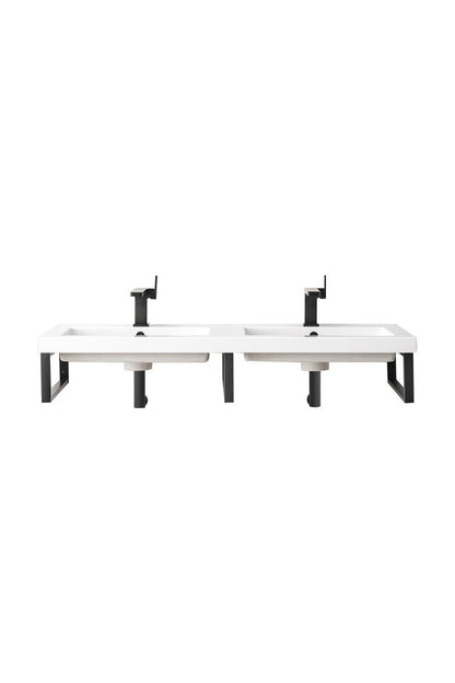 Three Boston 18" Wall Brackets, Matte Black w/ 47" White Glossy Composite Stone Top