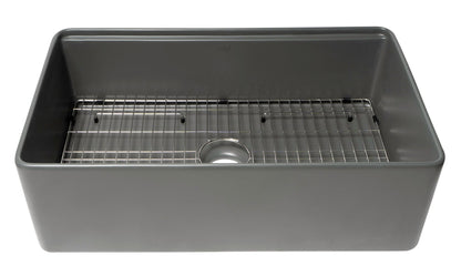ALFI brand ABFS3320S Workstation 33" x 20" Single Bowl Step Rim Fireclay Farm Sink with Accessories