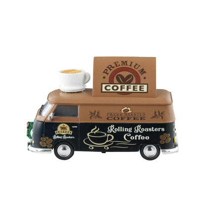 Model coffee truck with coffee cup and box on a white background