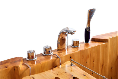 ALFI brand  AB1130 65" 2 Person Free Standing Cedar Wooden Bathtub with Fixtures & Headrests