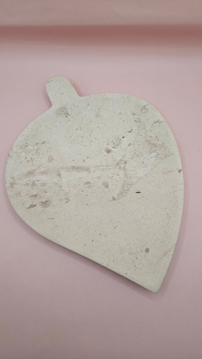 Leaf-Shaped Marble Shallow Dish – 10" x 7.5" Fossil Stone Catchall Tray