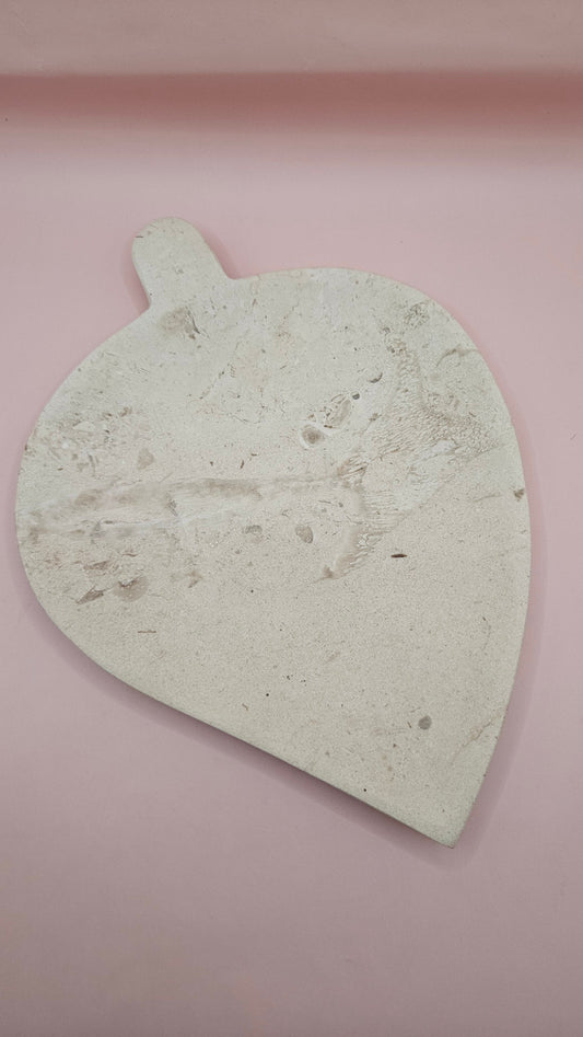 Leaf-Shaped Marble Shallow Dish – 10" x 7.5" Fossil Stone Catchall Tray