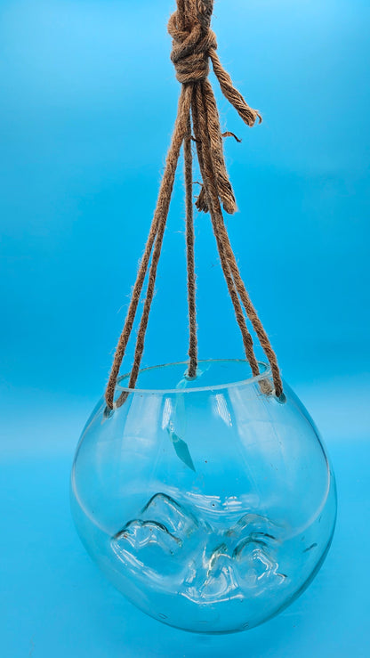 Hanging Freeform Glass Molten Terrarium with Rope