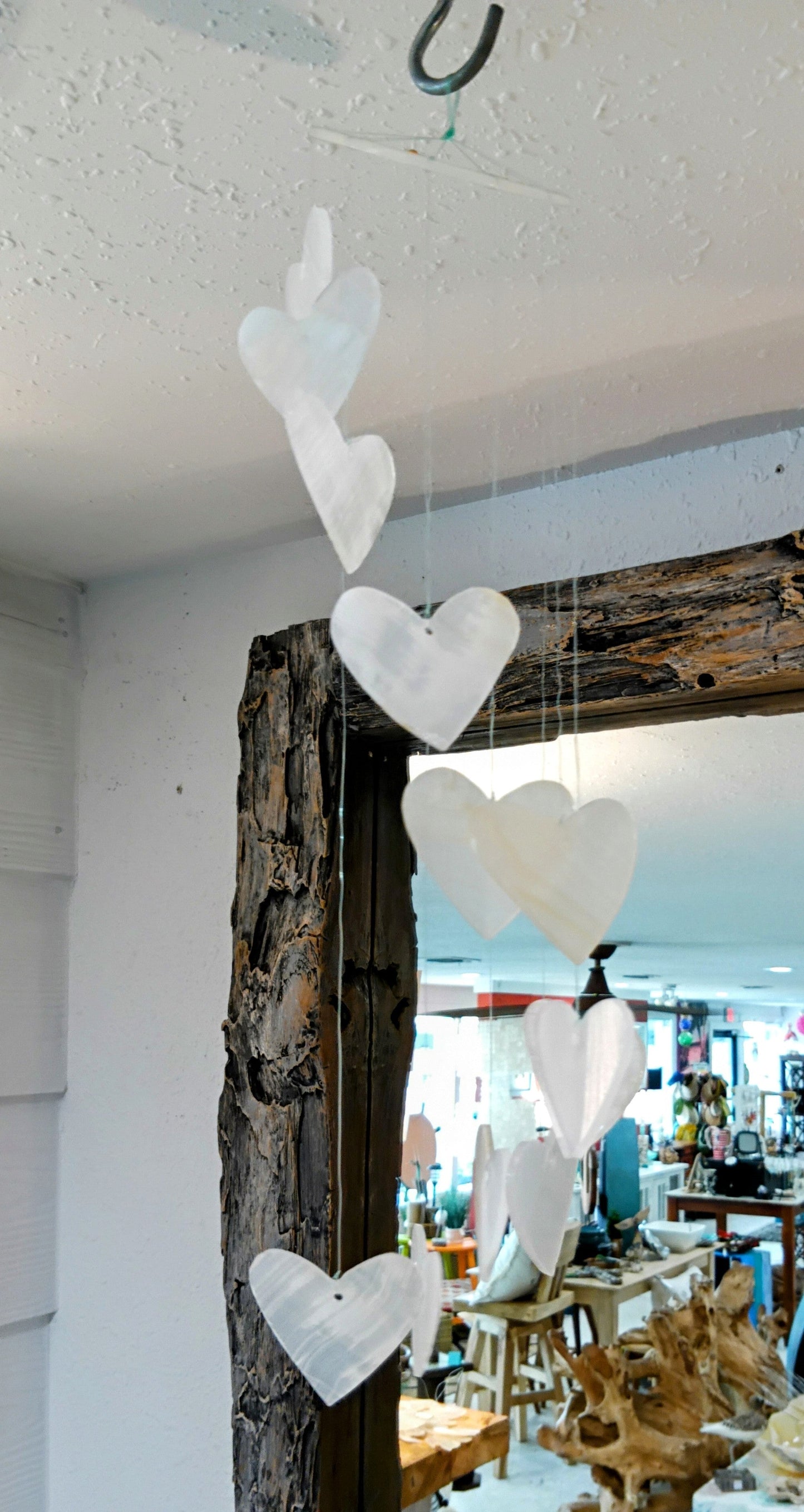 Hand-Carved Onyx Heart Wind Chime – 17” Hanging Mobile