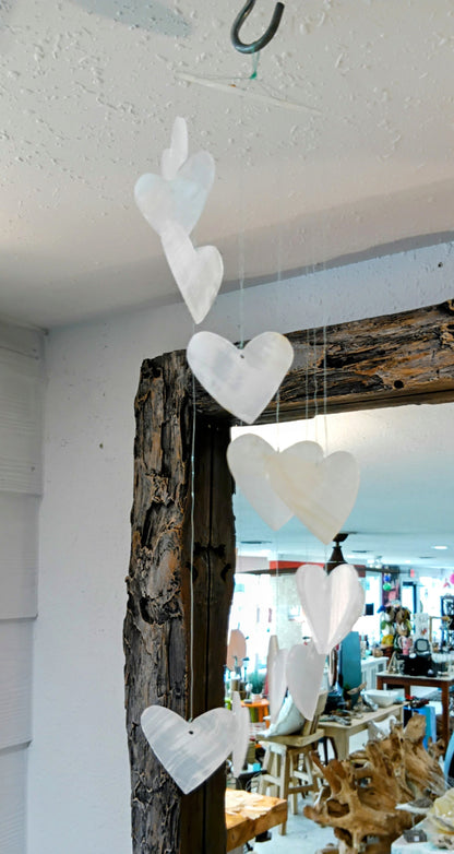 Hand-Carved Onyx Heart Wind Chime – 17” Hanging Mobile