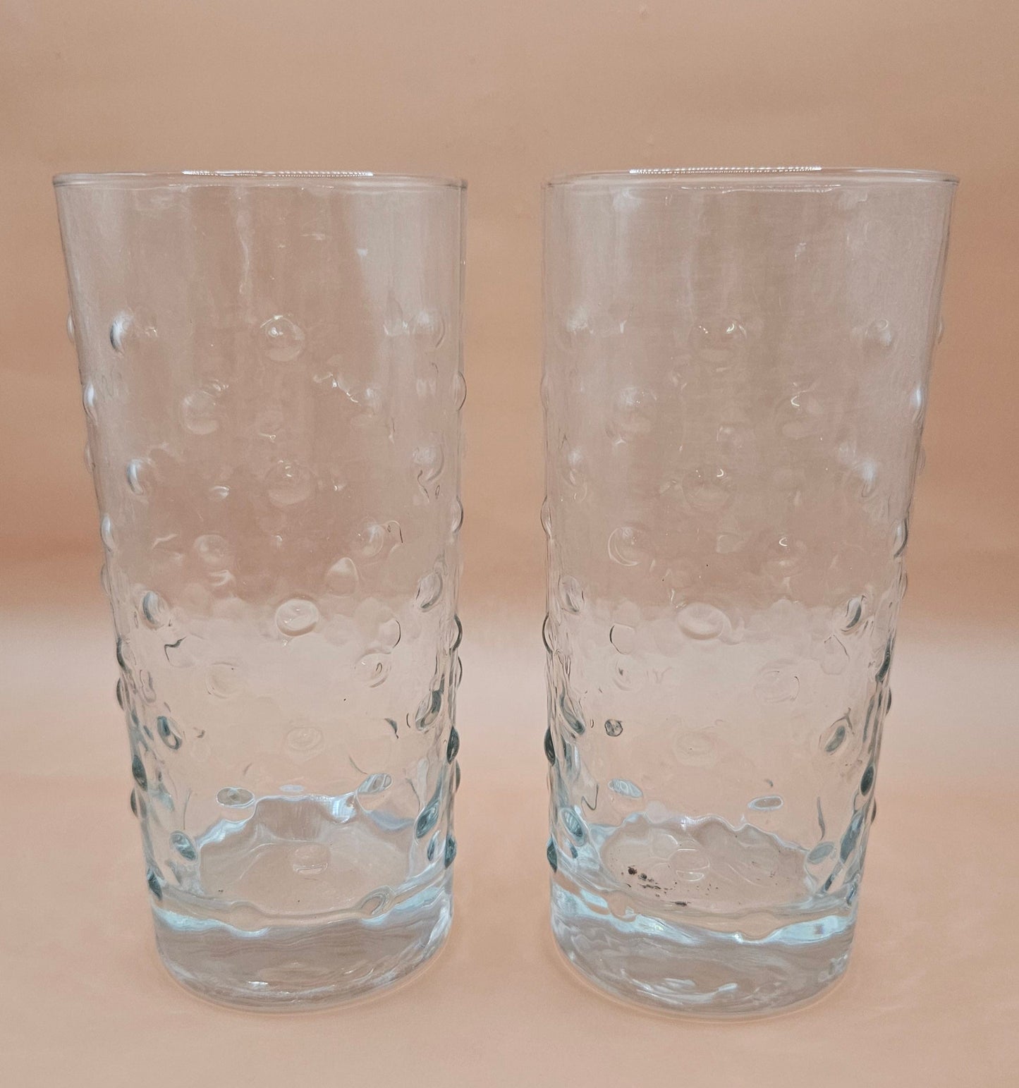 Set of 2 Vintage Libbey Crisa Clear Dimpled Glass Tumblers – 18 oz Pinched Grip Design