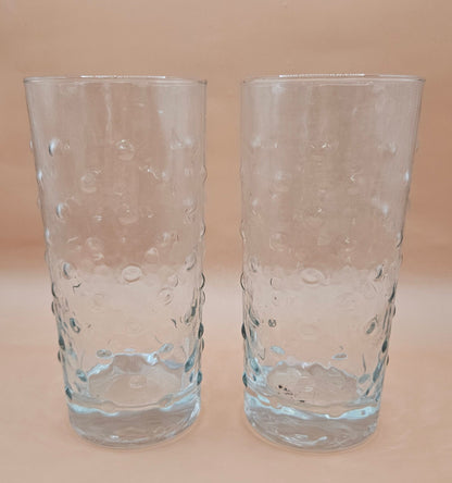Set of 2 Vintage Libbey Crisa Clear Dimpled Glass Tumblers – 18 oz Pinched Grip Design