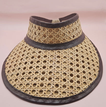 Woven Rattan Cane Visor with Leather Trim – Summer Sun Hat with Elastic Fit | 4 Color Options