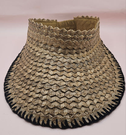 Natural Woven Palm Leaf Visor – Black, Pink, Yellow, or Cream Stitched Trim | Straw Sun Hat