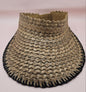 Natural Woven Palm Leaf Visor – Black, Pink, Yellow, or Cream Stitched Trim | Straw Sun Hat