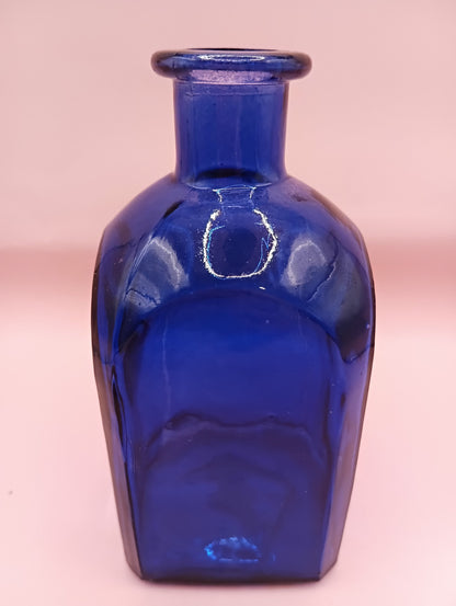 Vintage Square Glass Bottles  – Available in Clear, Green, Pink, Red, Blue, Teal – 5.5" Tall