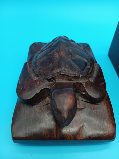 Hand Carved Ironwood Turtle Box – Coastal Decor Storage 5.25"