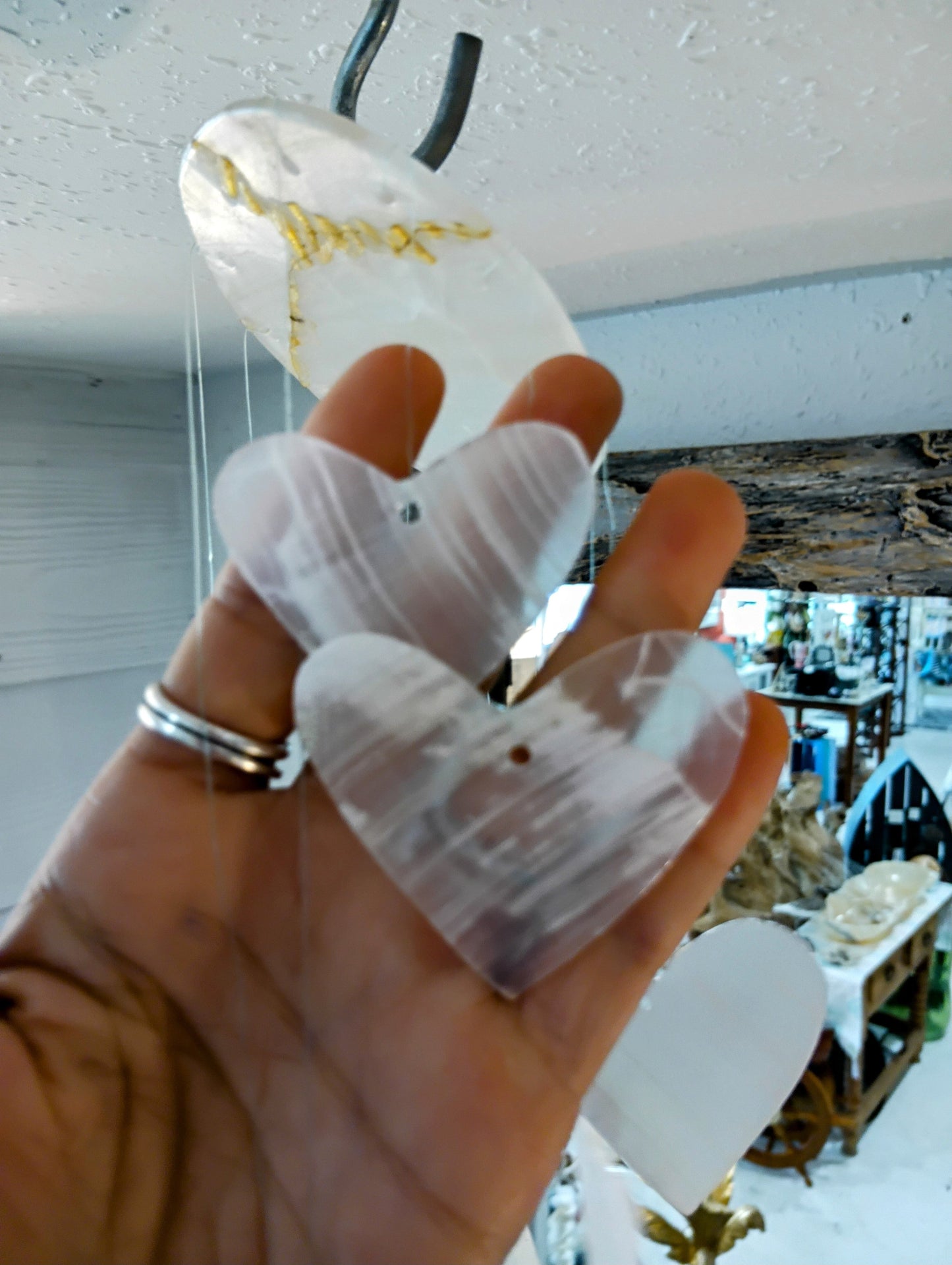 Hand-Carved Onyx Heart Wind Chime – 17” Hanging Mobile