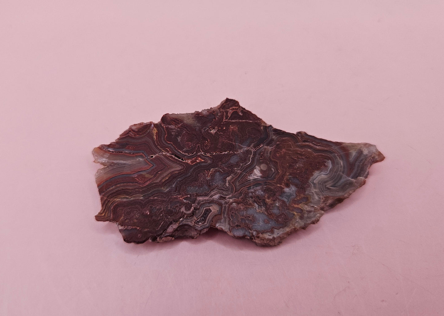 Crazy Lace Agate Slab – Polished Swirling Red & Gray Banded Stone from Mexico – 21g Display or Lapidary Specimen