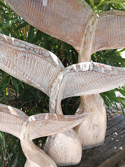 Large Handcrafted Natural Wooden Whale Tail