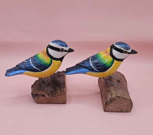 Handmade Colorful Songbird Figurine on Natural Wood Base | 3.5"–4.5" Tall