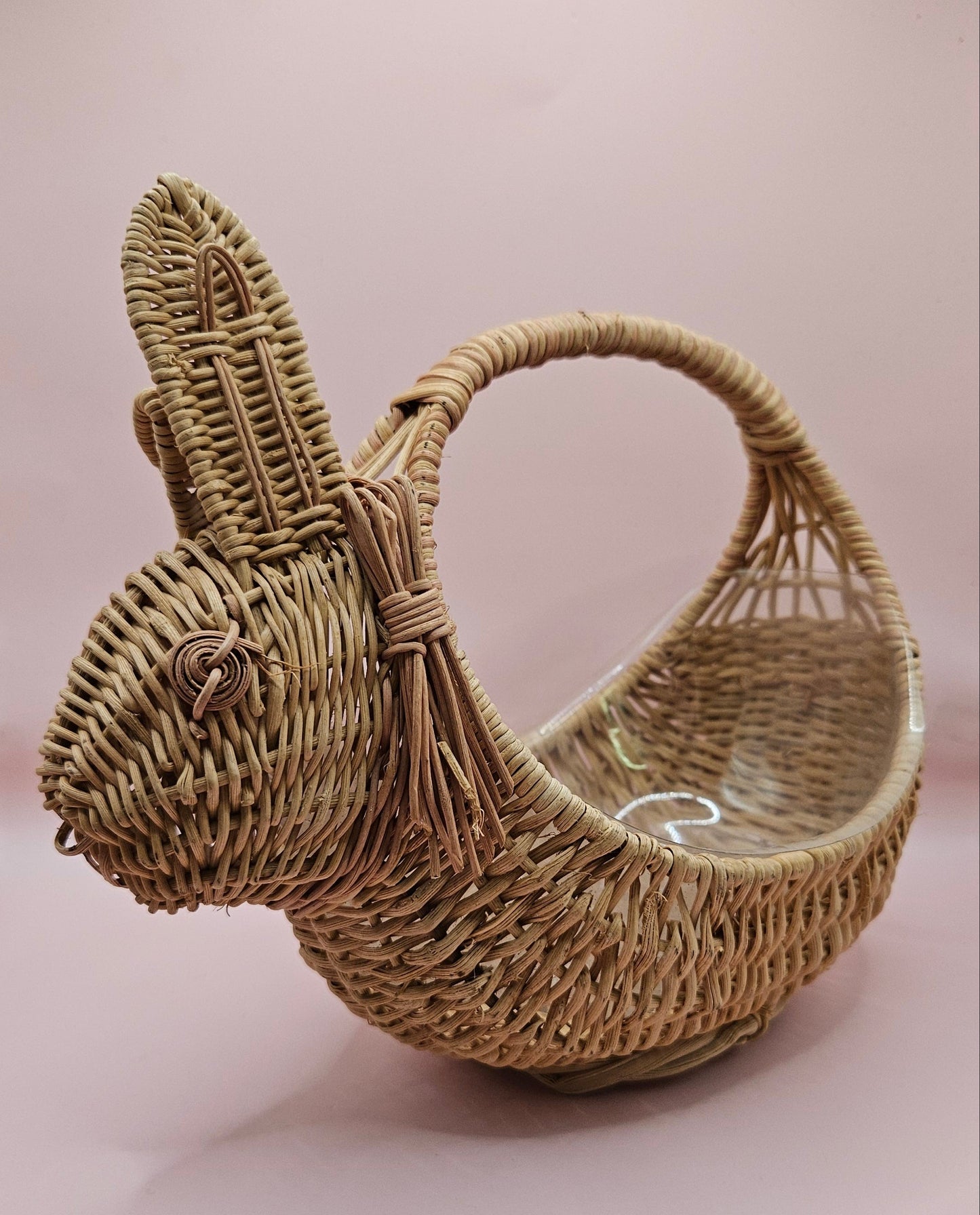 Vintage Wicker Bunny Basket – Handwoven Animal-Shaped Easter or Display Basket 10.5x5.5x8.25
