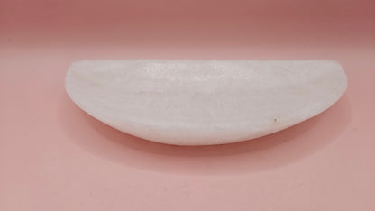 White Onyx Crescent Shallow Bowl – 5.7" Carved Stone Dish