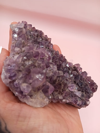 Natural Amethyst Cluster Crystal – Raw Purple Quartz Geode (4.7x3.5x1.8")