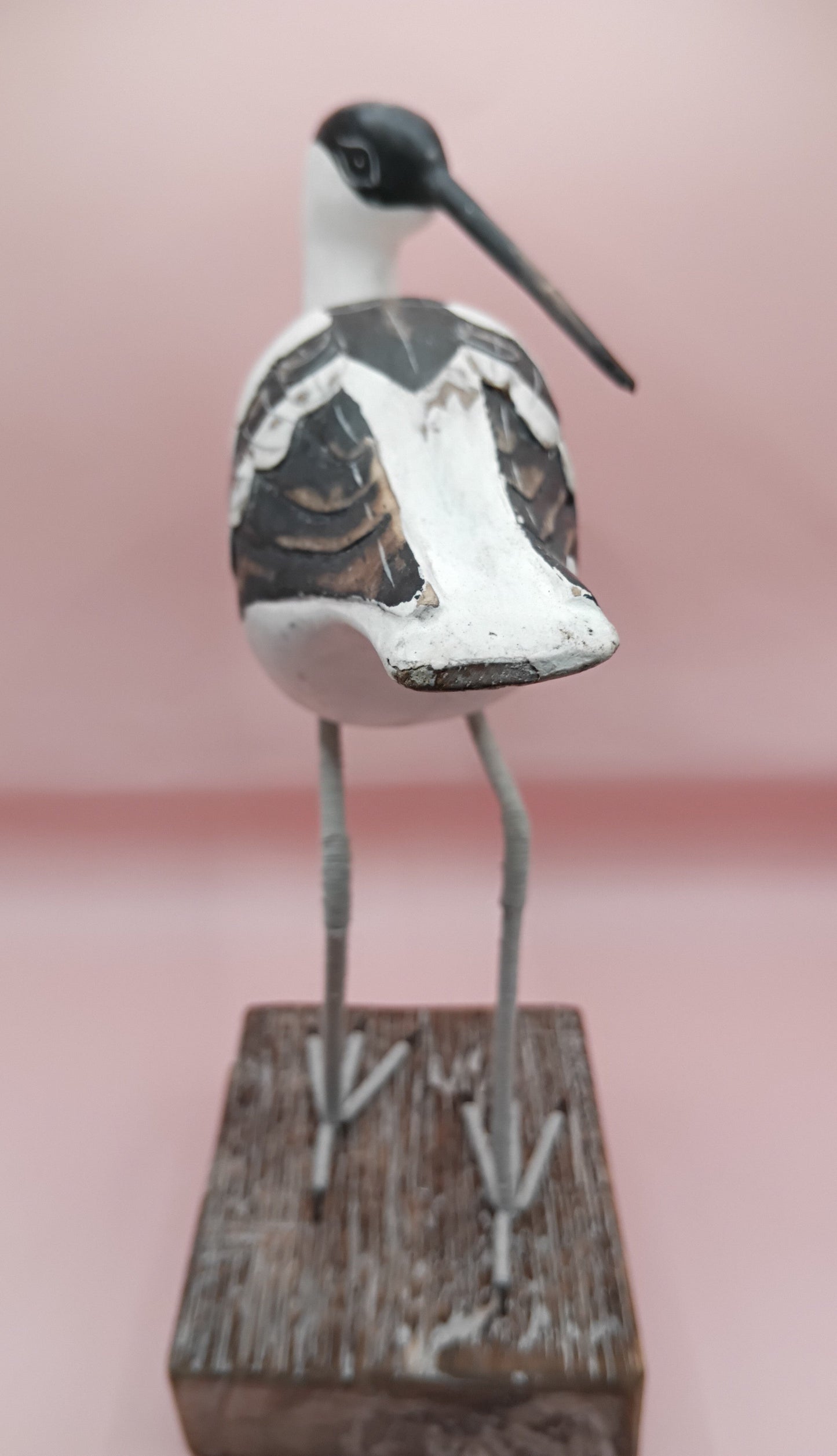 Wooden Avocet Bird Sculptures – 12-13” Coastal Shore Birds on Stands, Two Styles