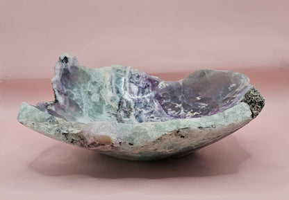Carved Fluorite Bowl – Polished Gemstone Display Dish – 8"
