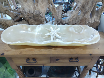 Honey Onyx Decorative Bowl – 34" Long Hand-Carved Centerpiece