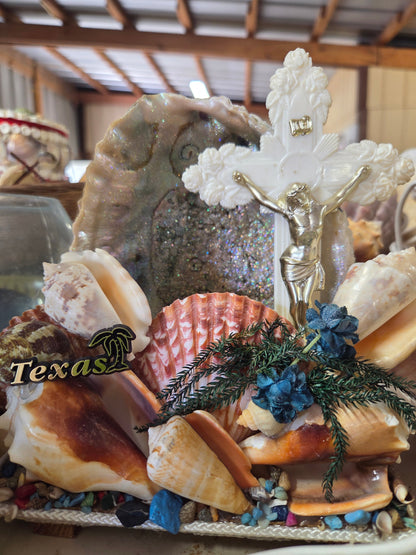 Abalone Shell & Crucifix Vintage Novelty/ Light