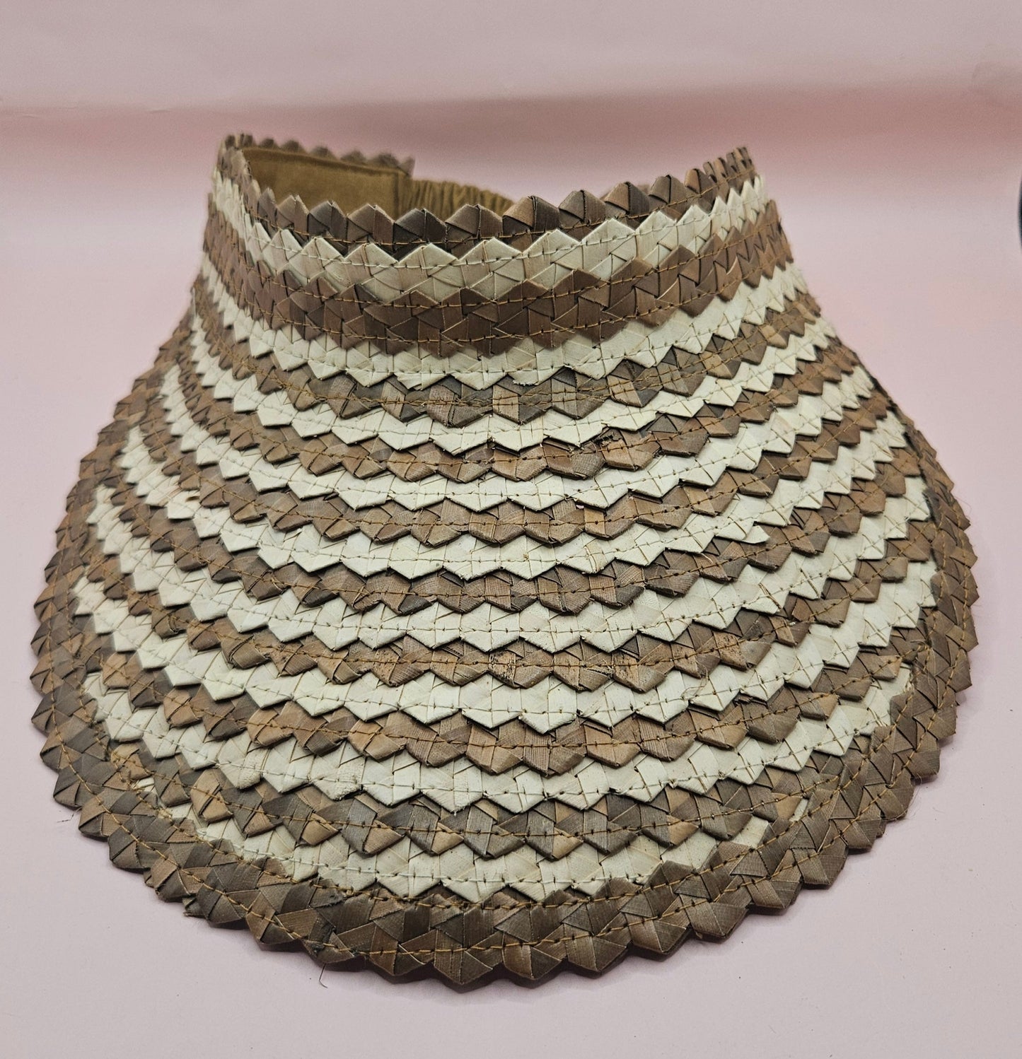 Striped Woven Palm Leaf Visor – Straw Sun Hat | Blue, Green, or Natural | Elastic Back