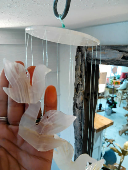 Hand-Carved Onyx Bird Wind Chime – 17” Hanging Mobile