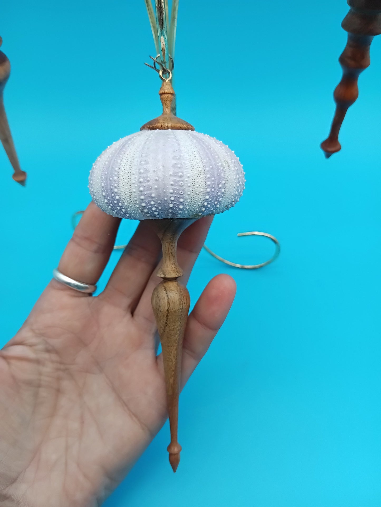 Real Sea Urchin Ornament with Hand-Turned Wood Finial – 3 Variants