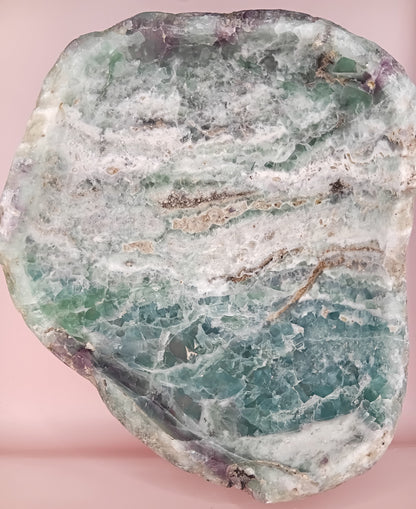 Carved Natural Fluorite Bowl – 11.75" x 5.5" x 10.5" – Handcrafted Gemstone Decor