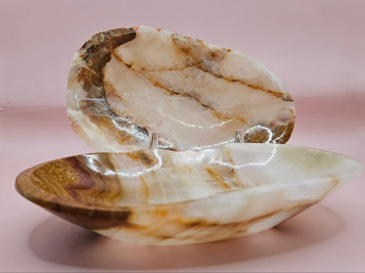 Polished Onyx Oval Dish – Earth Tone Stone Tray (Approx. 6.5–7" x 4.5")