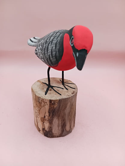 Red Songbird on Stump Wooden Decor – 5.5" Nature-Inspired Accent Piece
